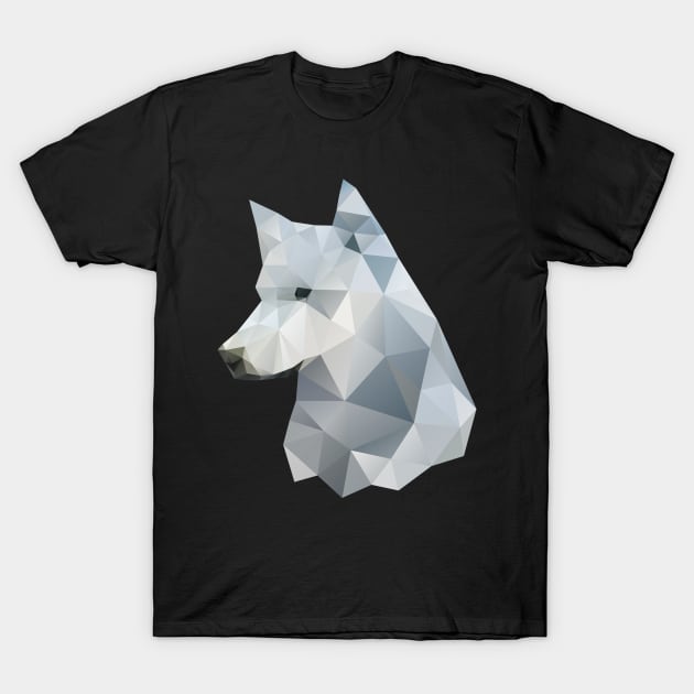 Dramabite Low-poly polygon grey wolf geometric minimal illustration T-Shirt by dramabite